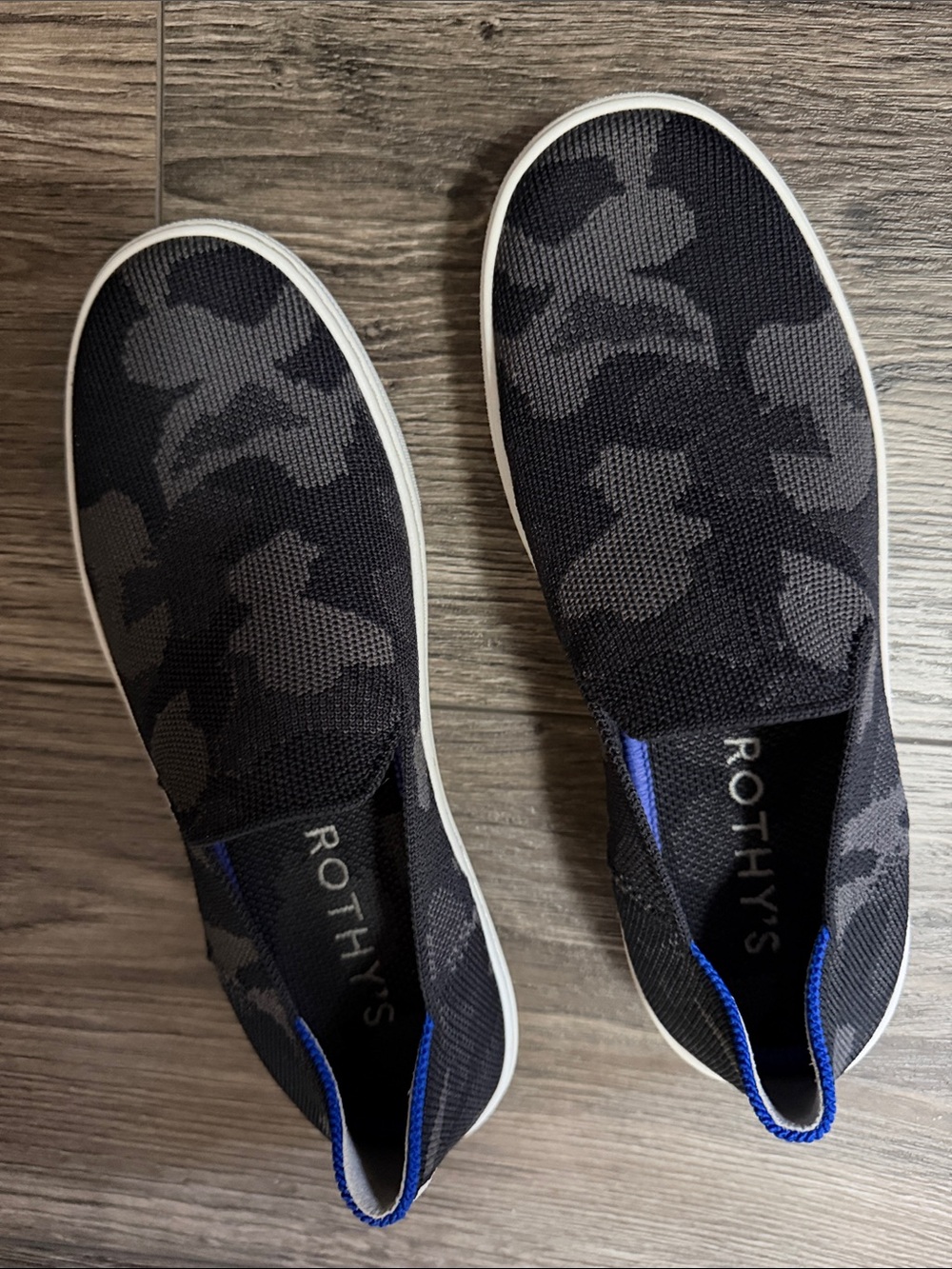 Rothy's  Slip-On Loafers in Black and Gray Camo Knit. 6.5